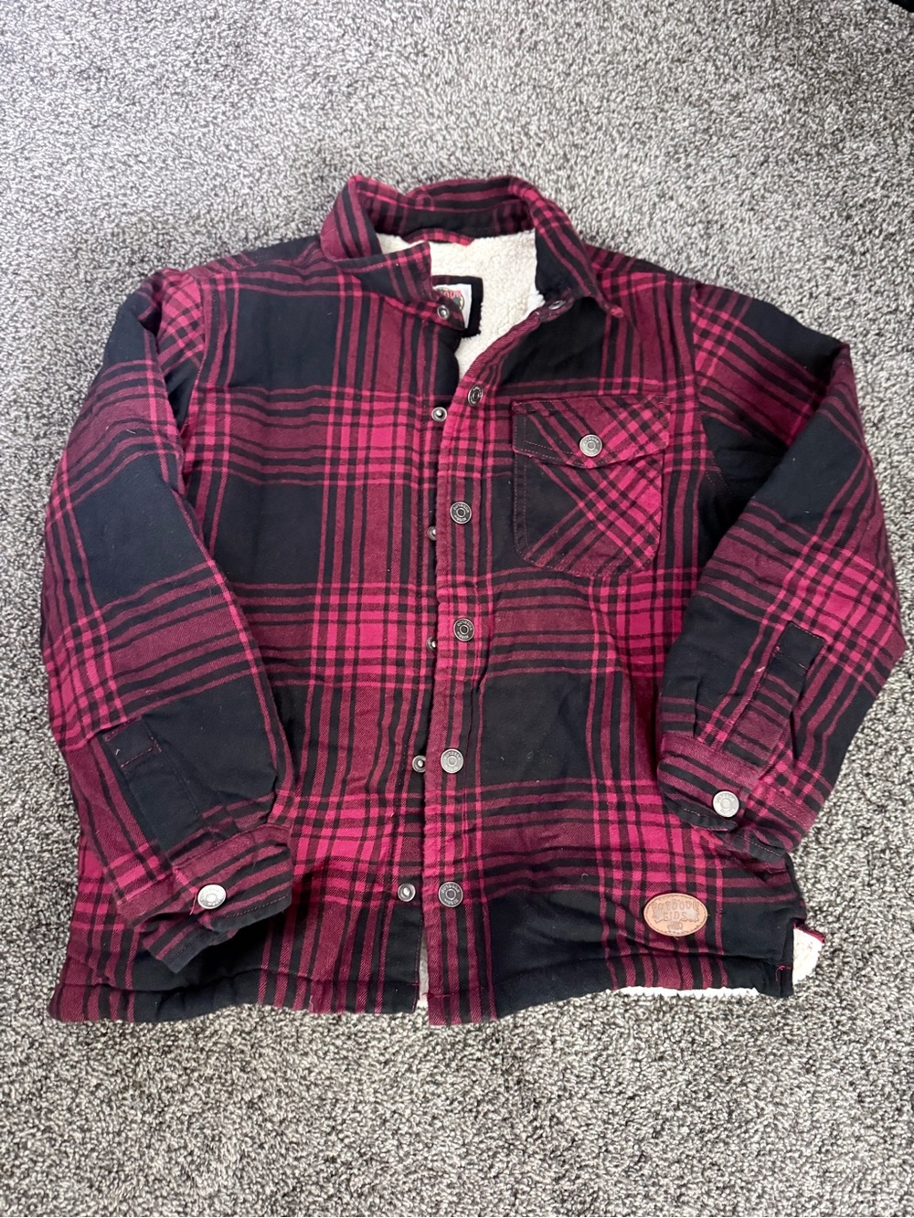Boys Red & Black Plaid Button-Up Shacket